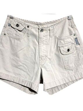 Y2K Silver‎ Jeans Utility Cargo Shorts Womens 28 25 Khaki Beige 100% Cotton Mad